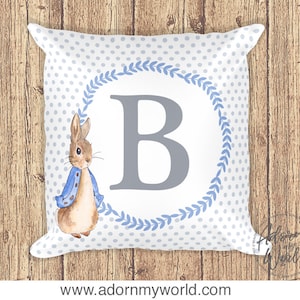Peter Rabbit Pillow, Personalized Letter Pillow, Peter Rabbit Cushion, Monogram Pillow, Nursery Decor, Gift For Boy, Pillow With Letter