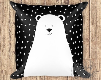 Polar Bear Pillow, Nursery Throw Pillow, Monochrome Nursery, Black And White Nursery, Nursery Throw Pillow, Polar Bear Cushion, Pillowcase