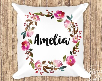 Personalized Name Pillow, Custom Pillow, Name Cushion, Gift For Her, Custom Made Pillow, Gift For Girls, Baby Girl Gift, Floral Cushion,