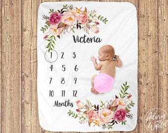 Baby Gifts, Baby Girl Gift, Baby Girl Blanket, Baby Milestone Blanket Girl, Baby Month Blanket, Milestone Blanket Girl, Monthly Baby Blanket
