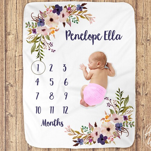 Baby Girl Milestone Blanket Monthly Baby Blanket Month Etsy