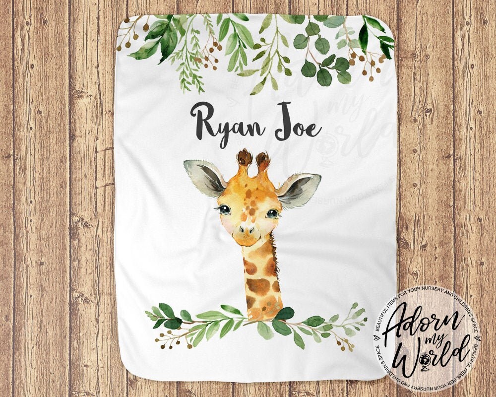 Personalised Baby Blanket Embroidered Fleece Giraffe All Babies Birth Details 