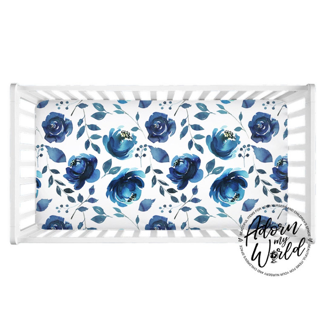 Crib Sheet Blue Floral Baby Girl Bedding Fitted Crib Sheet - Etsy