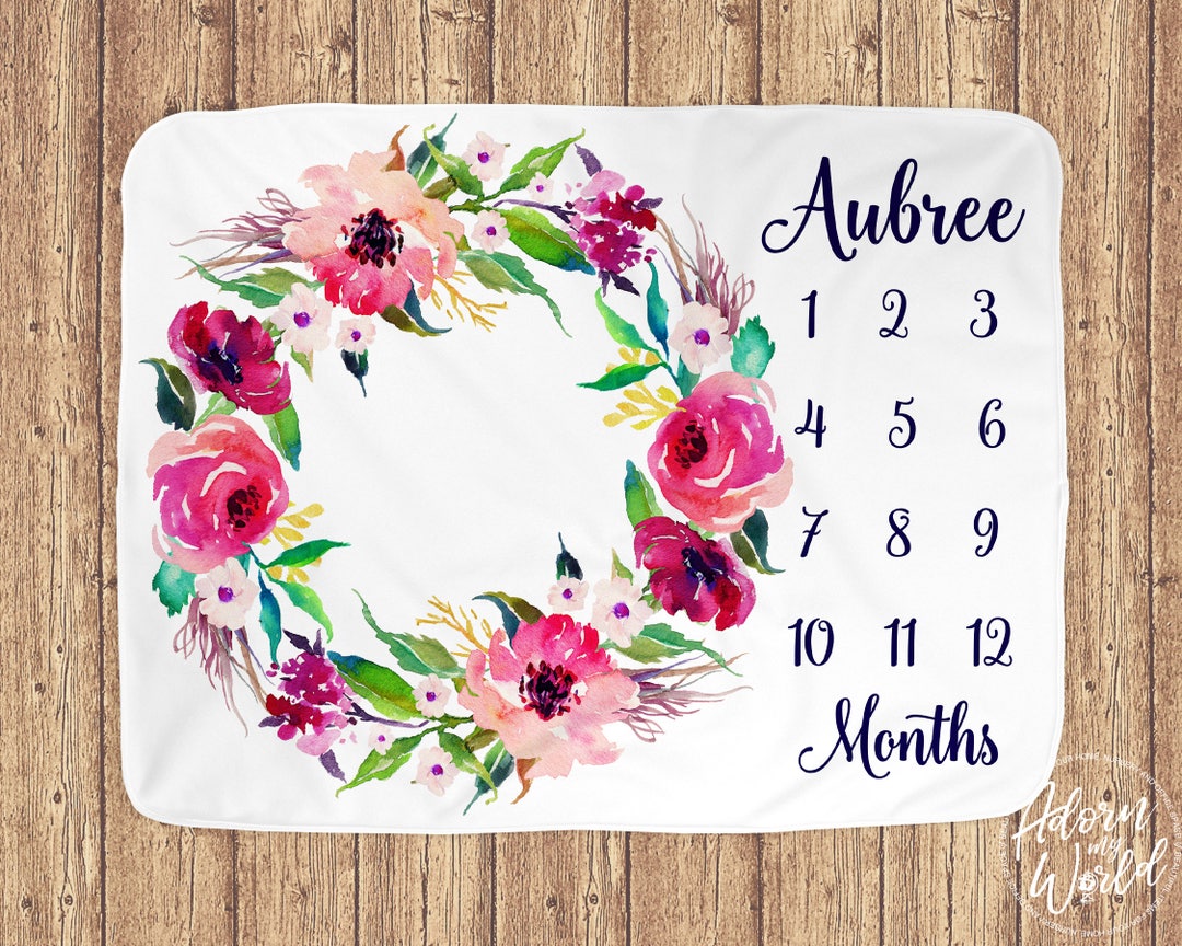 Floral Milestone Blanket, Personalized Baby Blanket, Girl Milestone