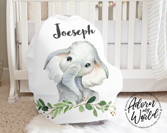 Personalized Baby Car Seat Cover, Car Seat Canopy For Baby Boy, Elephant, Safari Car Seat Cover, Safari Animal Cover, Nursing Privacy Cover