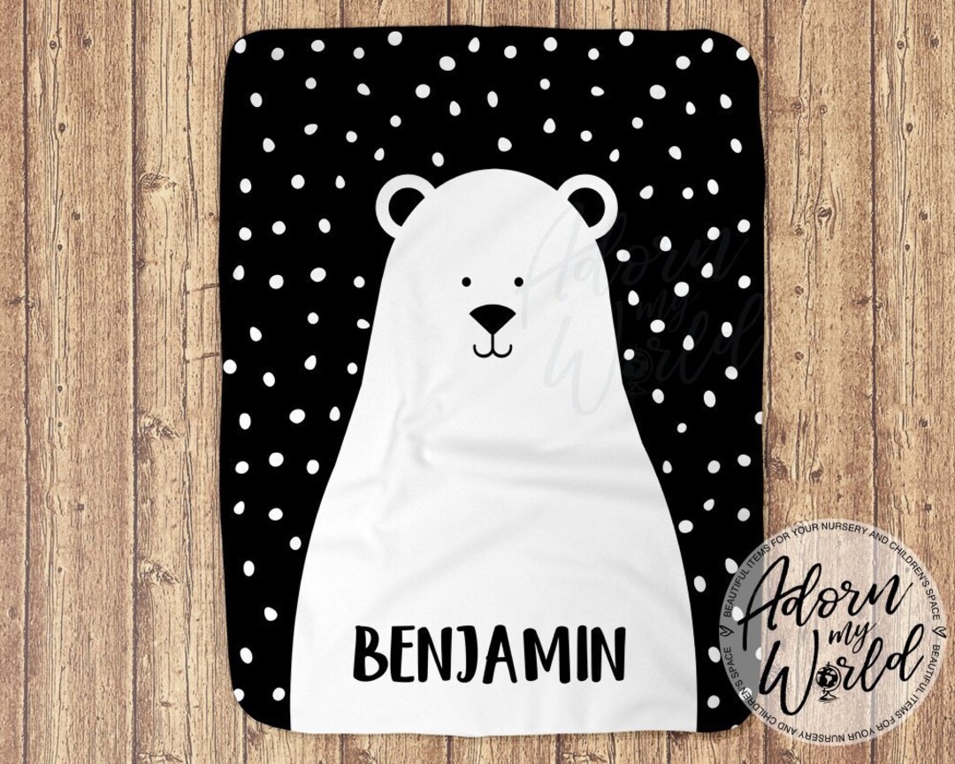 Polar Bear Baby Blanket, Personalized Baby Name Blanket, Polar Bear