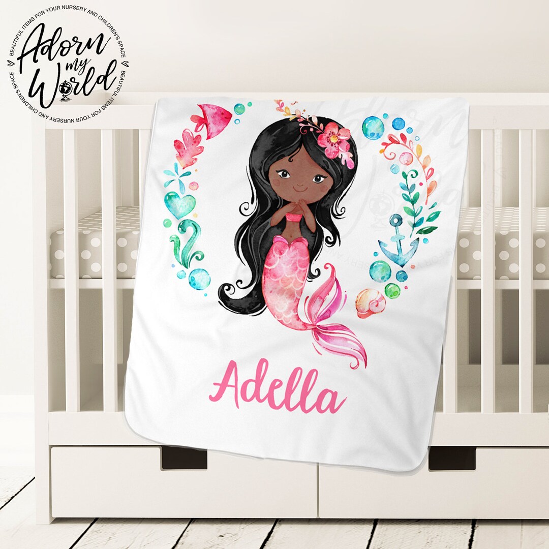 Mermaid Baby Blanket, Personalized Baby Blanket, Baby Name Blanket Girl