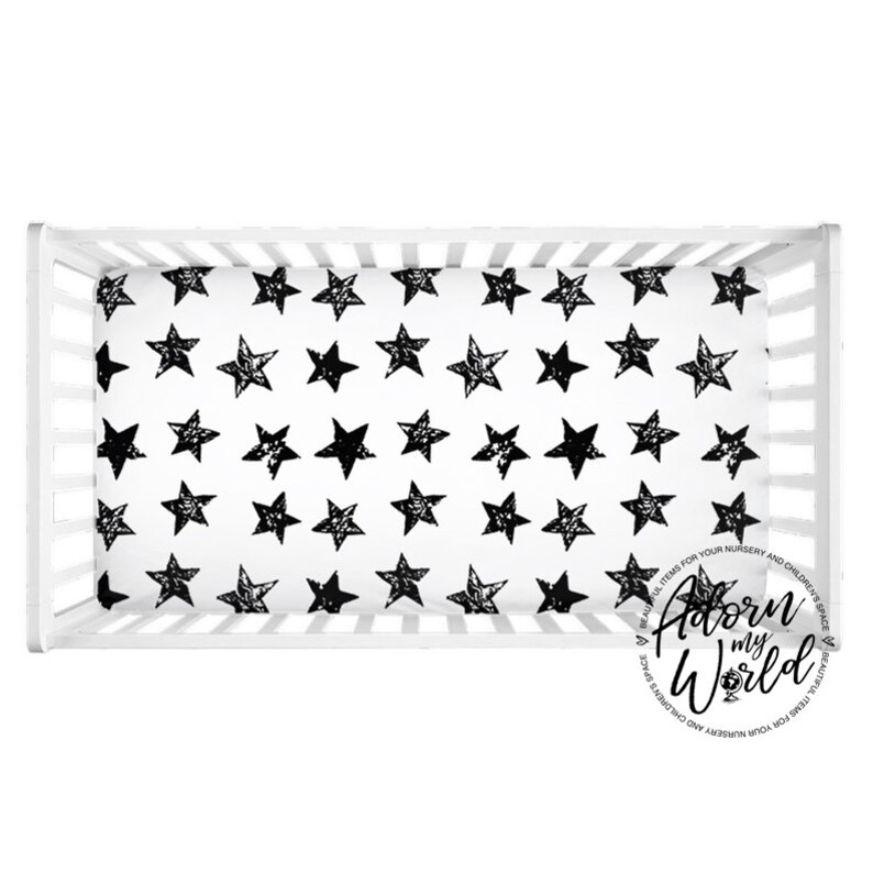 Star Crib Sheets Black and White Fitted Crib Sheet Etsy