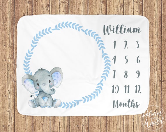 Elephant milestone baby blanket personalized baby gift boy ...