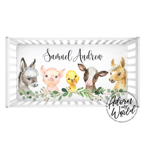 Farm Animals Crib Sheet Personalized Farm Nursery Bedding Etsy