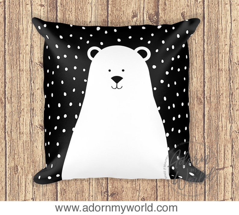 Polar Bear Pillow, Nursery Throw Pillow, Monochrome Nursery, Black And White Nursery, Nursery Throw Pillow, Polar Bear Cushion, Pillowcase image 1