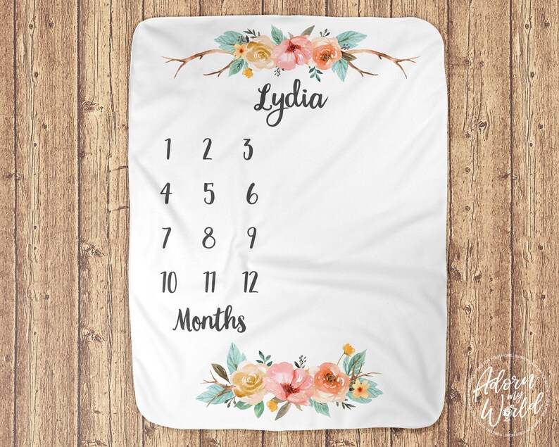 Floral Milestone Baby Blanket Baby Month Blanket Baby Girl Etsy UK