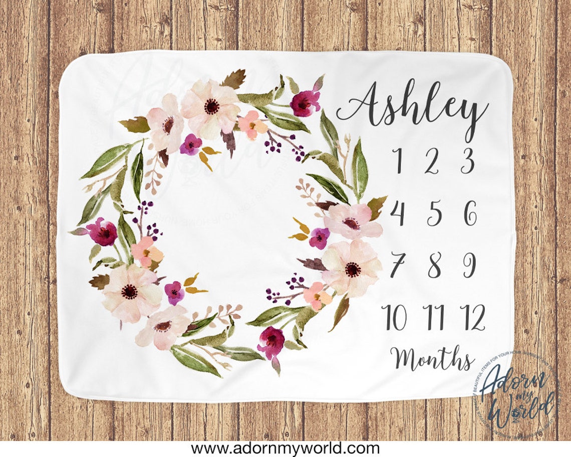 Milestone Blanket Floral Personalised Floral Month Baby Etsy UK