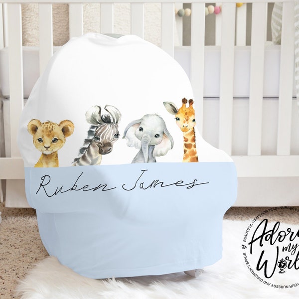 Safari Car Seat Canopy For Baby Boy, Personalized Baby Car Seat Cover, Safari Car Seat Cover, Safari Animal Cover, Nursing Privacy Cover