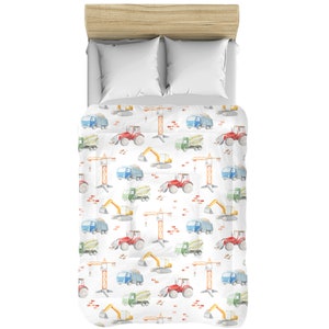 Construction Vehicle Comforter, Boys Bedding, Construction Bedding, King Size, Queen Size, Twin Size, Construction Bed Covers, Digger, Truck