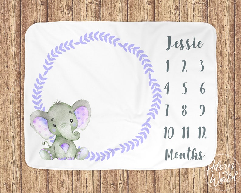 Milestone Blanket Elephant Month Blanket Elephant Baby Etsy