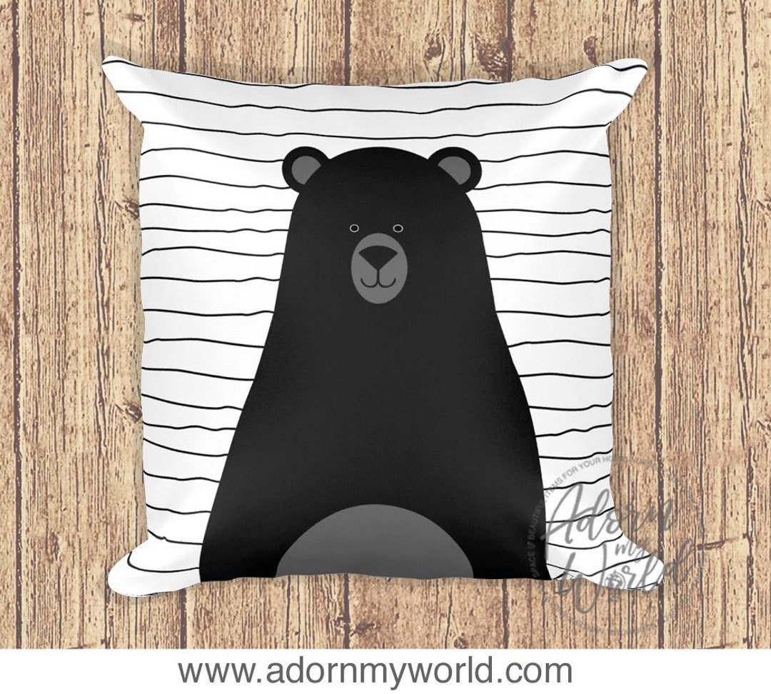 Black Bear Pillow, Nursery Throw Pillow, Monochrome Nursery Decor, Black and White Nursery