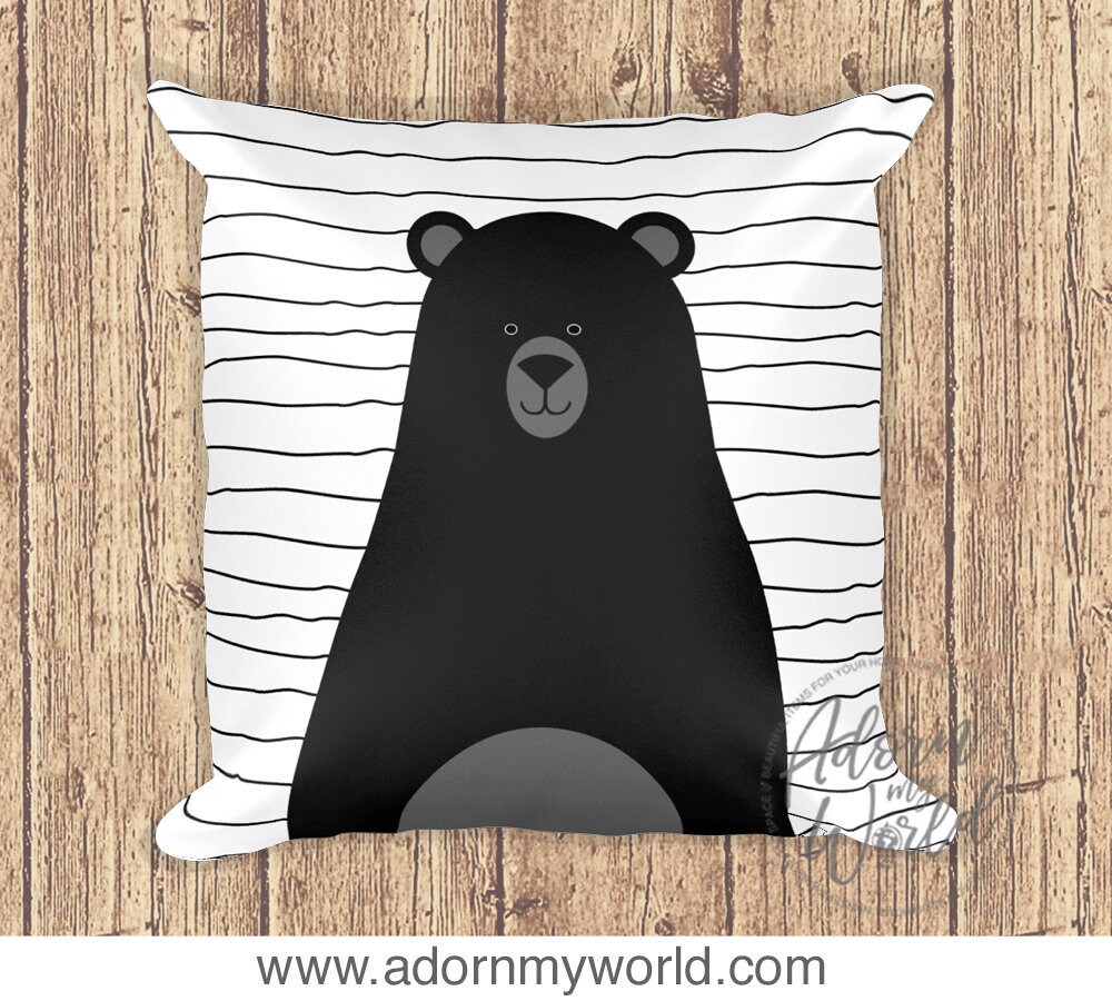 Black Bear Pillow Nursery Throw Pillow Monochrome Nursery Etsy