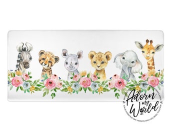 SAFARI ANIMALS Floral Changing Pad Cover, Safari Nursery Decor, Jungle Animal Changing Pad Cover, New Baby Girl Gift, Jungle Nursery Decor
