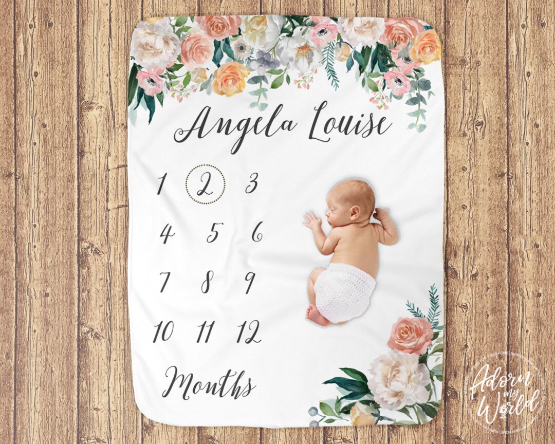 Monthly Photo Blanket, Baby Girl Milestone Blanket, Personalised
