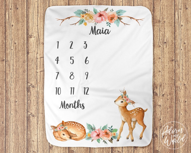 Deer Month Blanket Deer Milestone Blanket Milestone Blanket Etsy