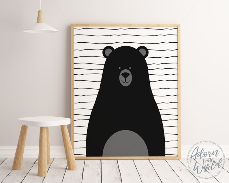 Black Bear Print Monochrome Nursery Wall Art Bear Nursery - Etsy
