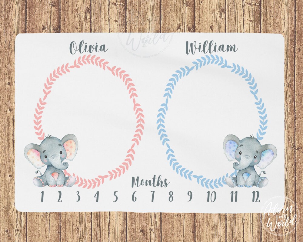 Baby Milestone Blanket Blue Elephant Baby Month Blanket Boy