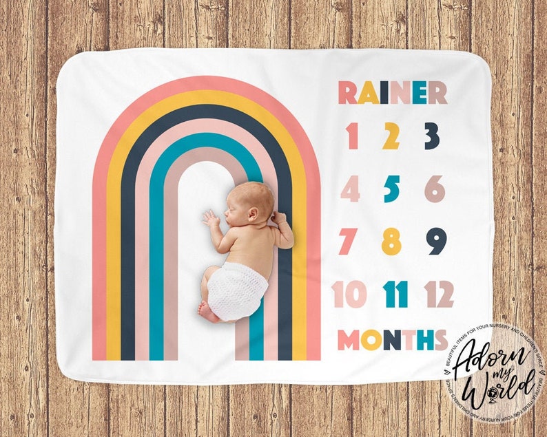 Rainbow Milestone Blanket Rainbow Baby Gift Rainbow Monthly Etsy