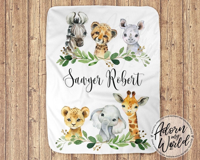 Personalized Baby Name Blanket Safari Baby Name Blanket Etsy