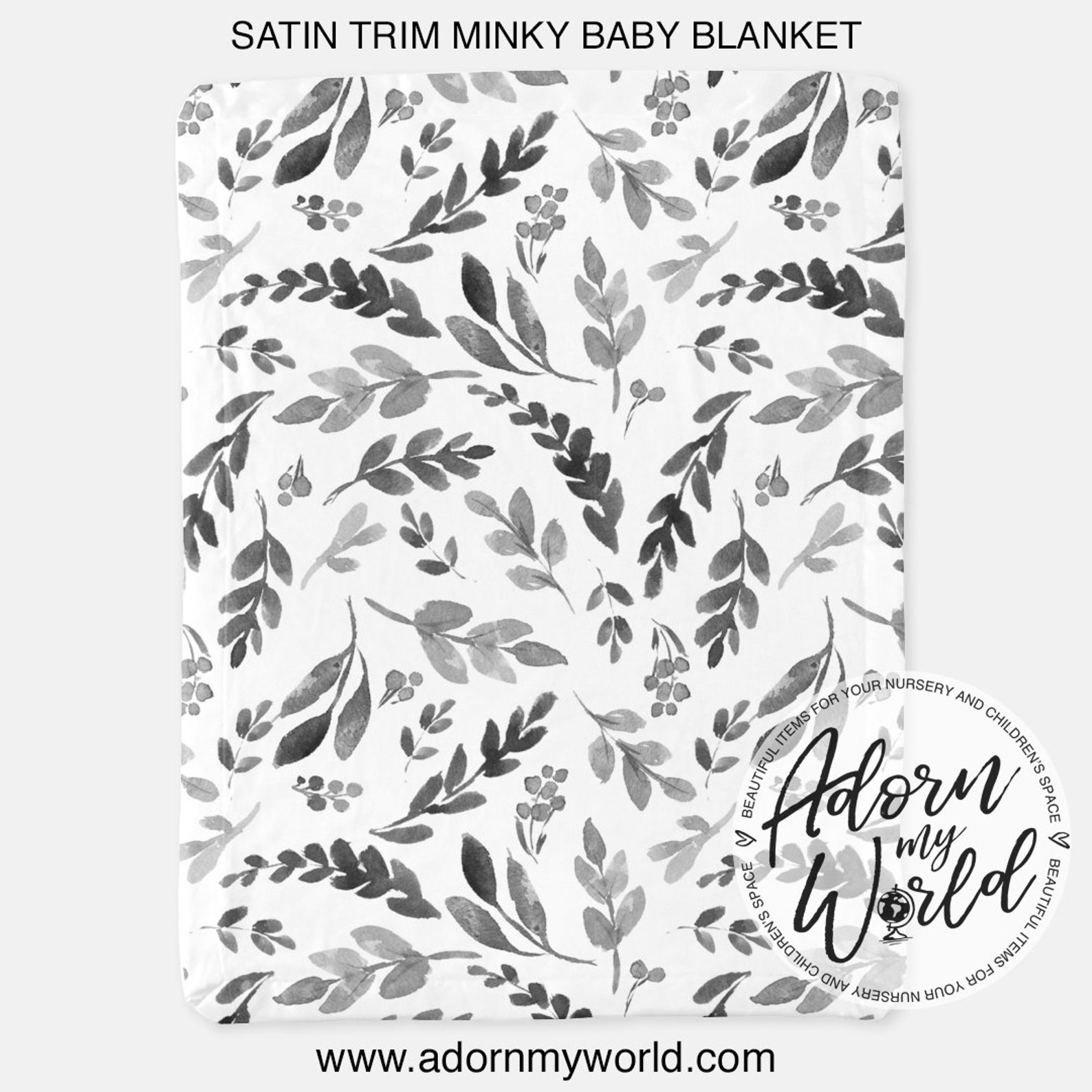 Black Leaves Baby Blanket Satin Trim Minky Blanket Baby Boy Etsy UK