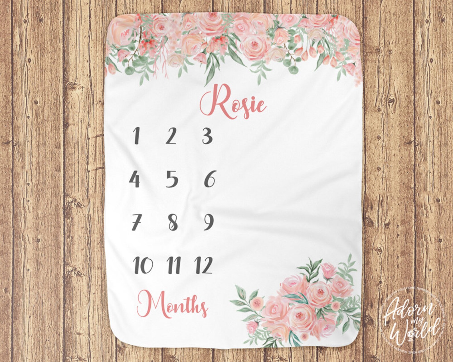 Floral Milestone Blanket Pink Personalized Floral Baby Etsy UK