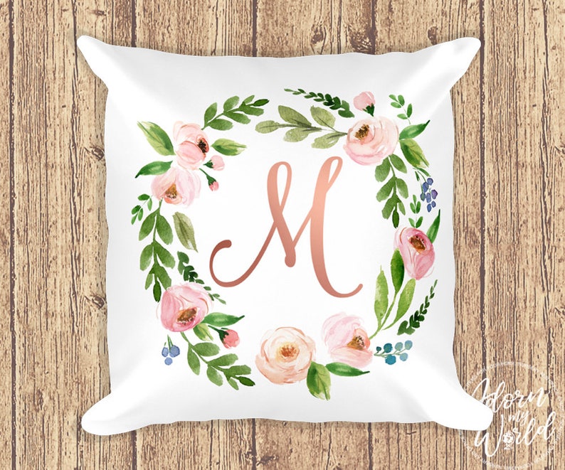 Monogram Pillow Letter Monograms Monogram Cushion Floral Etsy