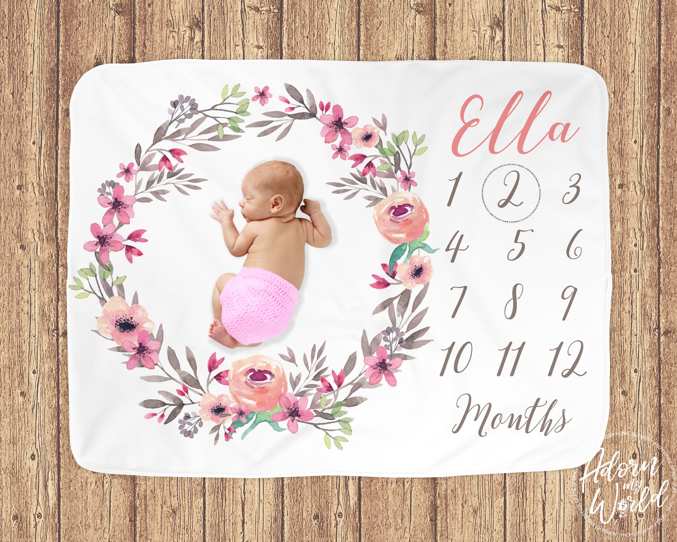 Baby Milestone Blanket Personalized Baby Girl Blanket Etsy