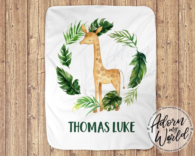 Baby Name Blanket Safari Nursery Custom Baby Blanket Jungle Blanket Personalized Baby Blanket Safari Baby Blanket Giraffe Baby Blanket