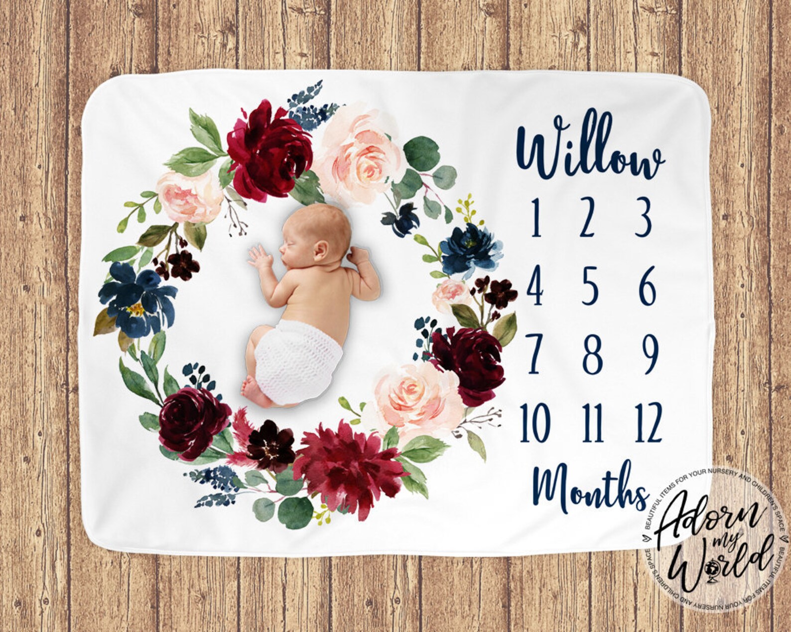 Milestone Blanket Girl Baby Girl Gift Floral Blanket Baby Etsy