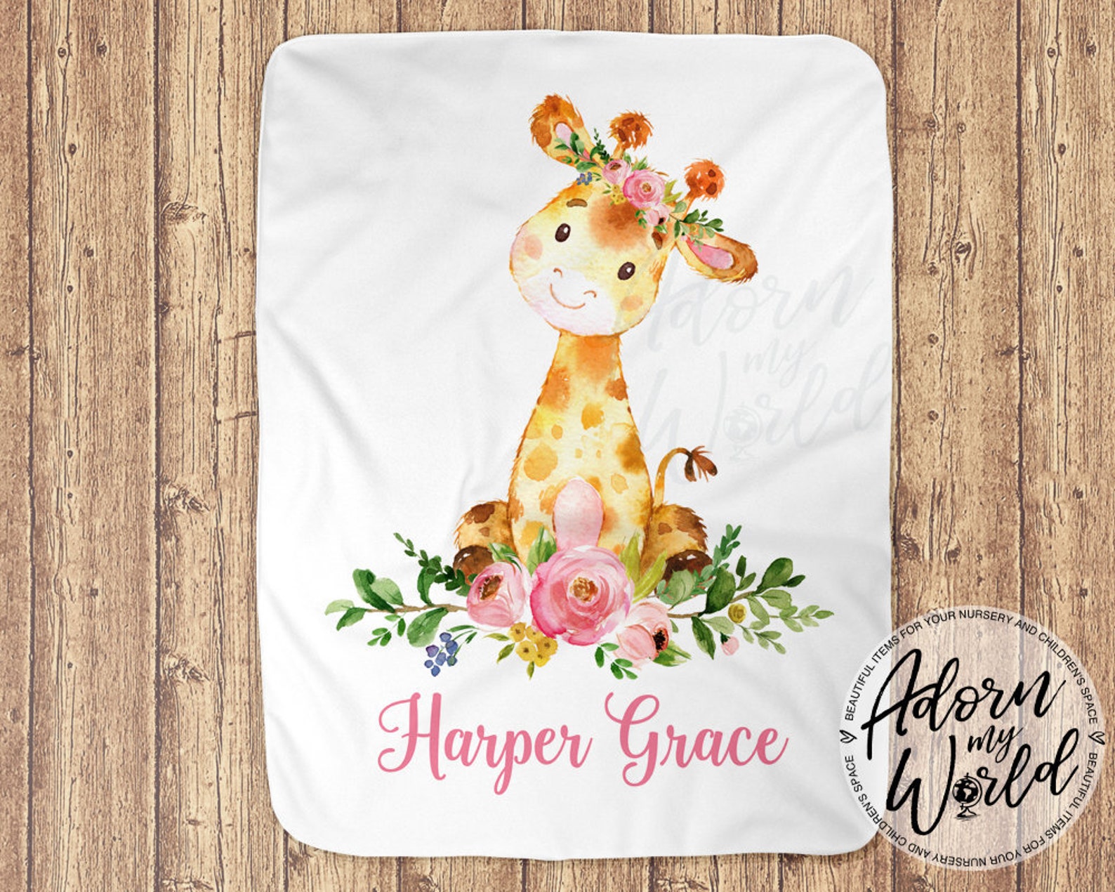 Personalized Baby Blanket Giraffe Baby Blanket Baby Name Etsy