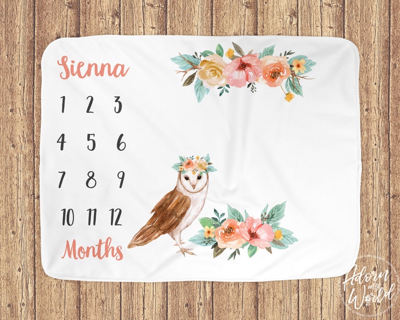 Owl Milestone Blanket Baby Month Blanket Milestone Blanket Etsy UK