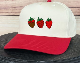 Chocolate Covered Strawberries, Embroidered Trucker Hat, Valentine's Gift, Galentine's Day