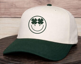 Shamrock Smile, Smiley Face Embroidered Trucker Hat - St. Patrick's Day Party Snapback