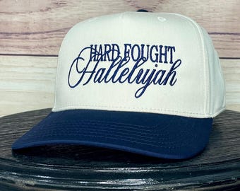 Hard Fought Hallelujah Embroidered 5P Baseball Trucker Hat Adjustable Snapback, Easter, Gift for Her, Men's Gift, Christian Streetwear Faith