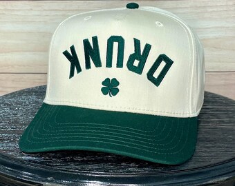 Drunk Upside Down Shamrock Trucker Hat 5 Panel Snapback Adjustable, Performance St Patty's Day Irish Bachelor Party Favor gifts for her