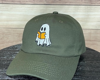 Ghost Reading Book Patch Hat – Spooky Embroidered Cap