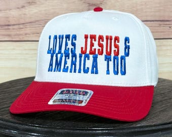 She Loves Jesus & America Too Trucker Hat – Patriotic USA Baseball Cap