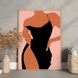 Woman Digital Art, DOWNLOADABLE ART PRINT, Pink Wall Art, Fashion Art, Bedroom Wall Art, Girly Wall Art, Little Black Dress Art