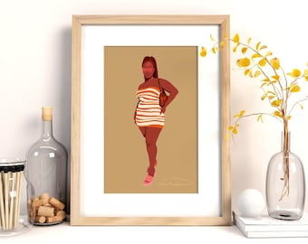 Black Girl Fashion Art, Black Woman Digital Art Print, Woman Art Print, Digital Art