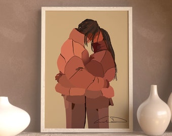 Black Love Art Digital Print, Multi-Color Options, Black Woman Art Print, Black Man Art Print, African American Art, Digital Couple Art