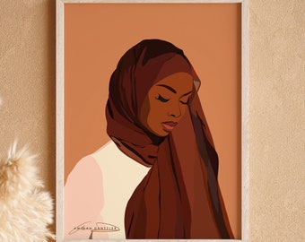 Muslim Woman Wall Art | Digital Art Illustration Printable Download | Hijabi Art