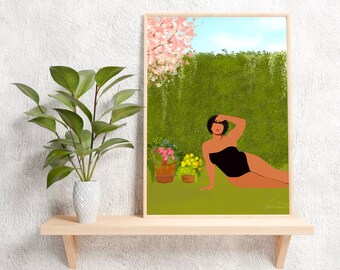 Printable Woman Flower Art, Woman Digital Art Print
