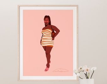 Black Girl Wall Art, Woman Bedroom Decor, Black Woman Art