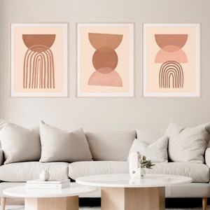 Mid Century Modern Wall Art, Boho Wall Art Digital Print, Woman Bedroom Decor, Abstract Terracotta Wall Art, Wall Art, Set of 3 Prints